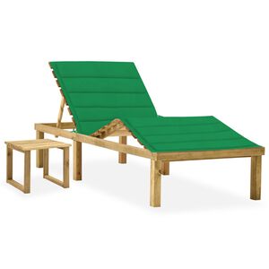 vidaXL Chaise longue de jardin avec table et coussin Pin impr&eacute;gn&eacute;