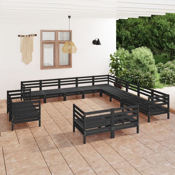 vidaXL Salon de jardin 13 pcs Bois de pin massif Noir