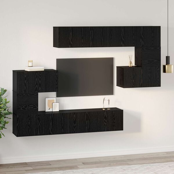 vidaXL Ensemble meuble TV 8 pcs Ch&ecirc;ne noir Bois d'ing&eacute;nierie