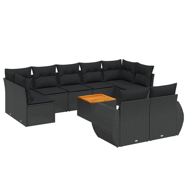 vidaXL Salon de jardin 10 pcs avec coussins noir résine tressée