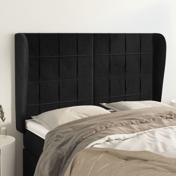vidaXL T&ecirc;te de lit avec oreilles Noir 147x23x118/128 cm Velours