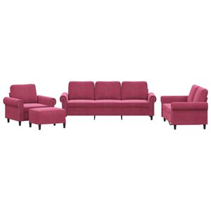 vidaXL Ensemble de canap&eacute;s 4 pcs avec coussins Rouge bordeaux Velours