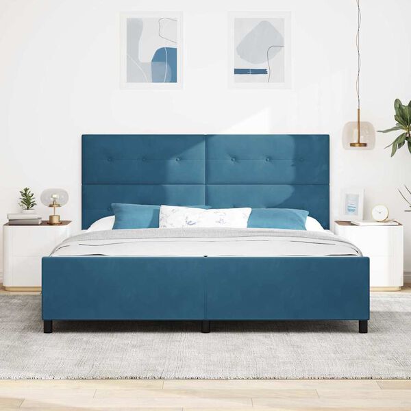 vidaXL Lit &agrave; ressorts avec t&ecirc;te de lit Bleu fonc&eacute; 200 x 200 cm Velours