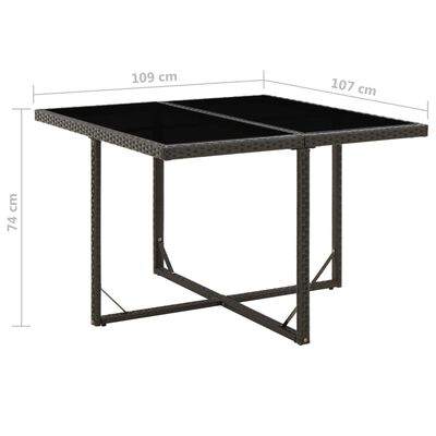 vidaXL Table de jardin Noir 109x107x74 cm Résine tressée et verre