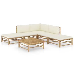 vidaXL Salon de jardin 6 pcs avec coussins blanc cr&egrave;me bambou