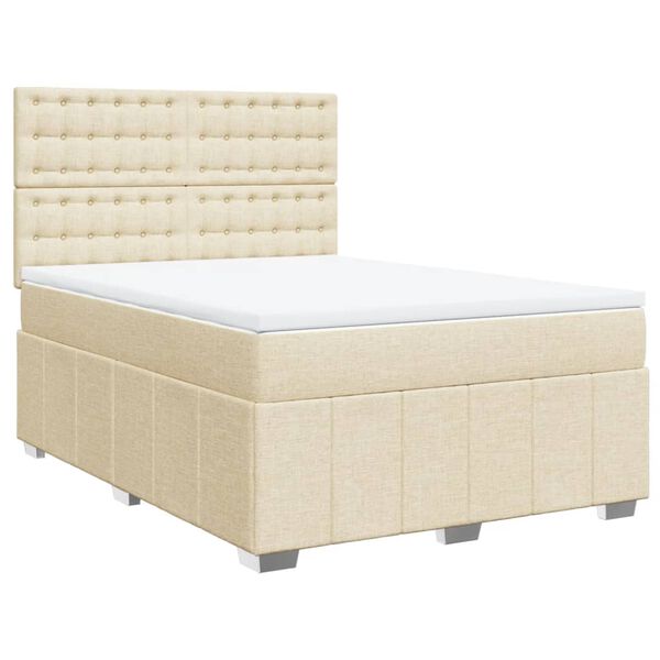 vidaXL Sommier &agrave; lattes de lit avec matelas Cr&egrave;me 160x200 cm Tissu
