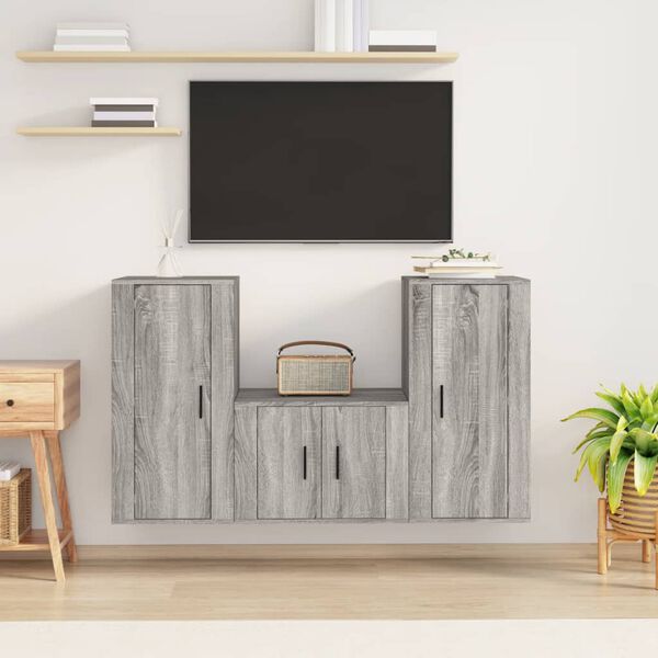 vidaXL Ensemble de meubles TV 3 pcs Sonoma gris Bois d'ing&eacute;nierie