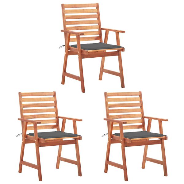 vidaXL Chaises &agrave; manger d'ext&eacute;rieur lot de 3 et coussins Acacia massif
