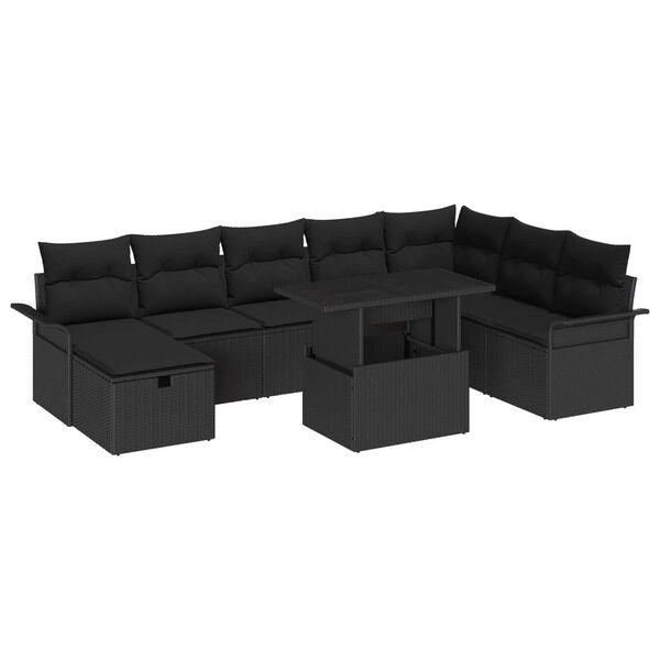 vidaXL Ensemble de canap&eacute; de jardin avec coussin 9 pcs Noir Poly rotin