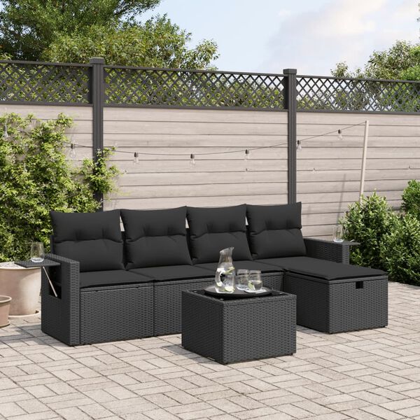 vidaXL Salon de jardin 6 pcs avec coussins noir r&eacute;sine tress&eacute;e