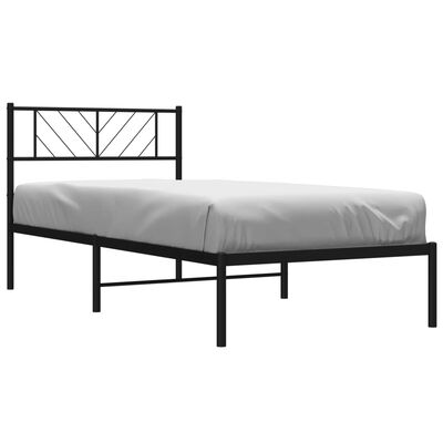 vidaXL Cadre de lit métal avec tête de lit noir 75x190 cm