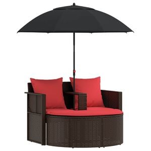 vidaXL Canap&eacute; de jardin Marron et rouge 168 x 168 x 180 cm polyrotin