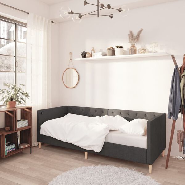 vidaXL Lit avec matelas et USB Gris fonc&eacute; Tissu 90x200 cm