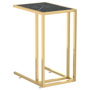vidaXL Table d'appoint ordinateur Marbre noir 50x35x65 cm Verre tremp&eacute;