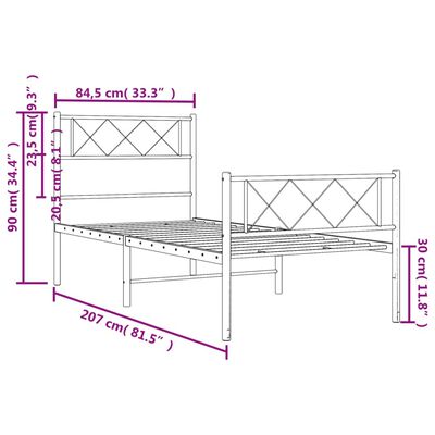 vidaXL Cadre de lit métal sans matelas avec pied de lit blanc 80x200cm