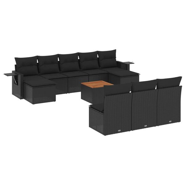 vidaXL Salon de jardin 11 pcs avec coussins noir r&eacute;sine tress&eacute;e