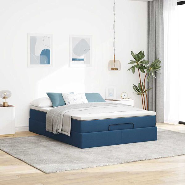VidaXL Cadre de lit ottoman avec matelas bleu 140x190 cm tissu