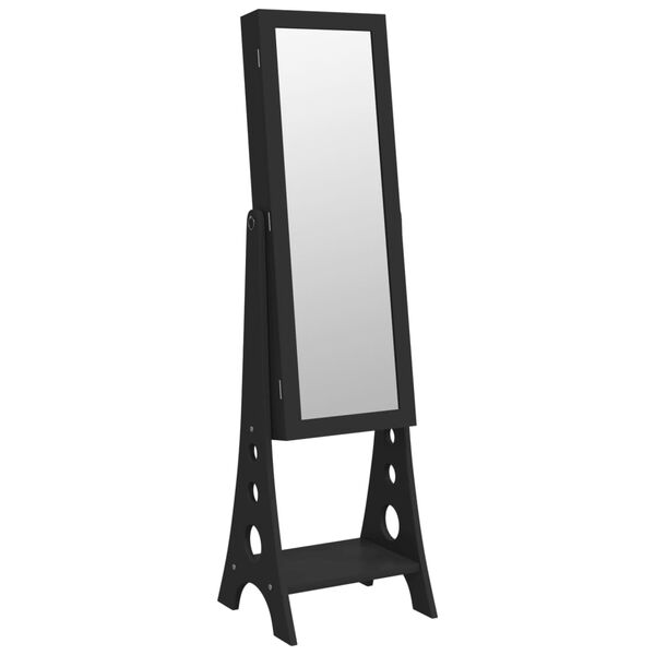 vidaXL Armoire &agrave; bijoux miroir avec lumi&egrave;res LED sur pied noir