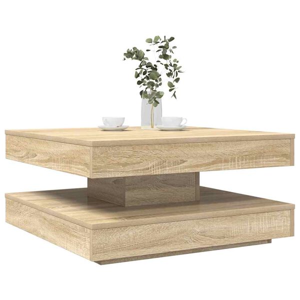 vidaXL Table basse rotative &agrave; 360 degr&eacute;s ch&ecirc;ne sonoma 70x70x34,5 cm