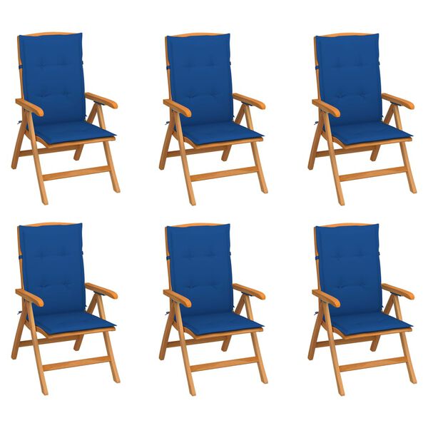 vidaXL Chaises inclinables de jardin et coussins lot de 6 Teck solide