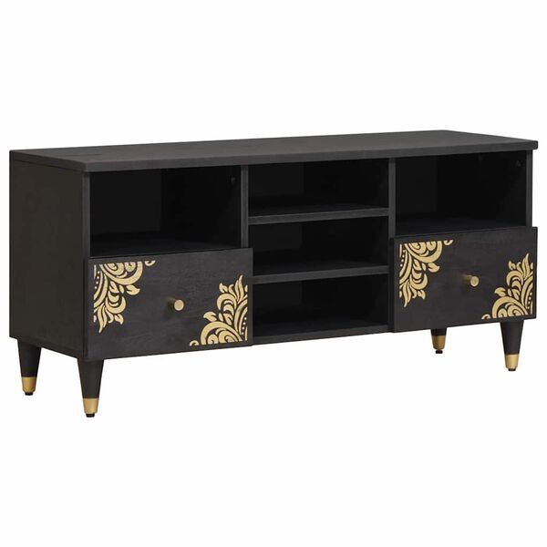 vidaXL Meuble TV Noir 100 x 33 x 46 cm Bois de mangue massif
