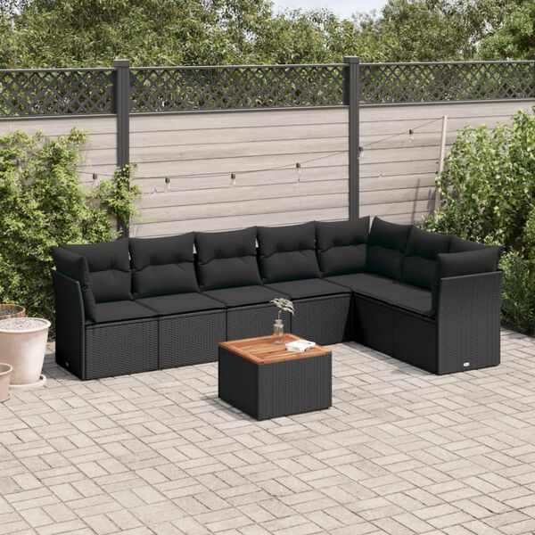 vidaXL Salon de jardin 8 pcs avec coussins noir r&eacute;sine tress&eacute;e