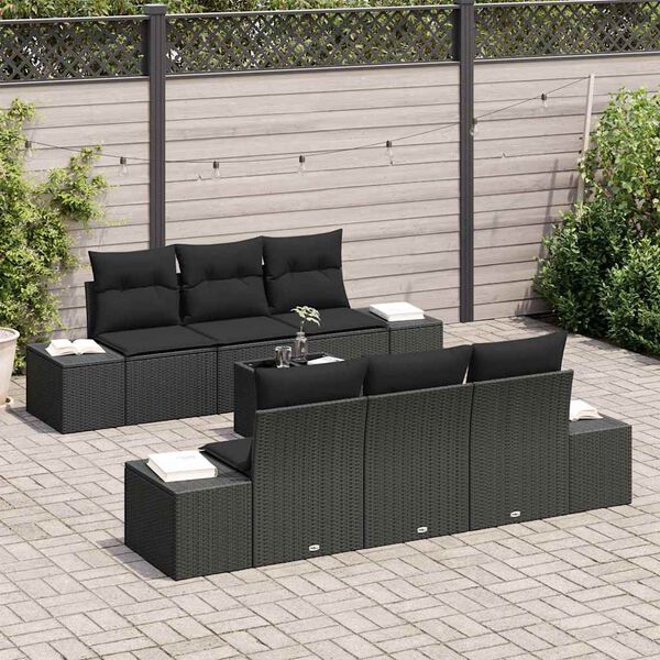 vidaXL Ensemble de canap&eacute; de jardin avec coussin 8 pcs Noir polyrotin