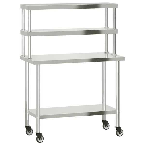 vidaXL Table de travail de cuisine avec &eacute;tag&egrave;re 110x55x150 cm inox