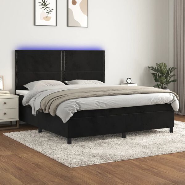 vidaXL Sommier &agrave; lattes de lit matelas et LED Noir 160x200 cm Velours