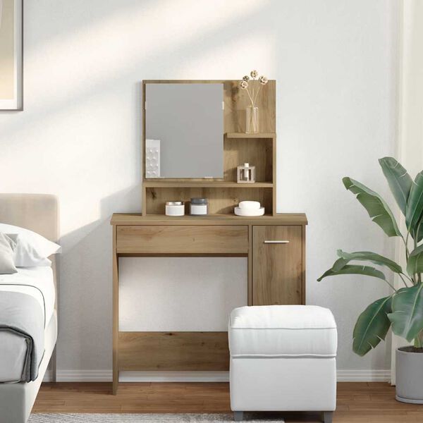 vidaXL Coiffeuse avec miroir ch&ecirc;ne artisanal 86,5x35x136 cm