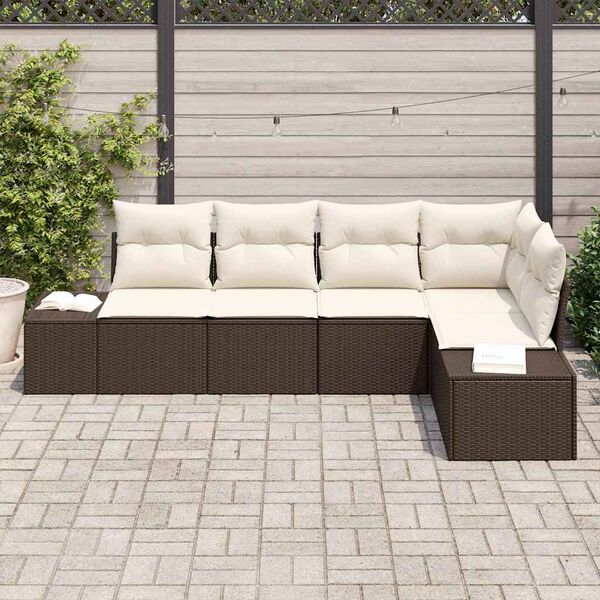 vidaXL Ensemble de canapé de jardin 5 pcs Marron et Crème polyrotin