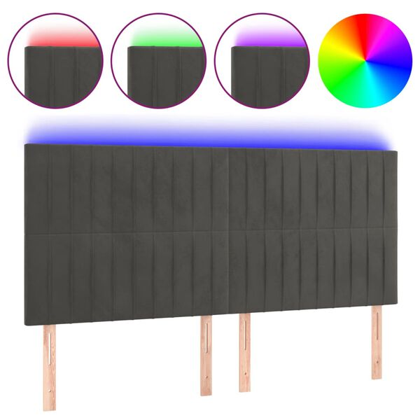 vidaXL T&ecirc;te de lit &agrave; LED Gris fonc&eacute; 200x5x118/128 cm Velours