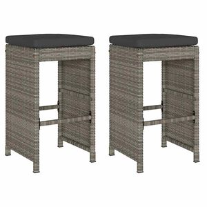 vidaXL Tabourets de bar jardin coussins lot de 2 gris r&eacute;sine tress&eacute;e