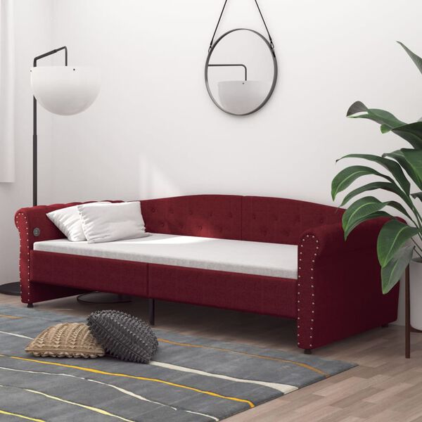 vidaXL Lit avec &eacute;clairage USB Rouge bordeaux Tissu 90x200 cm