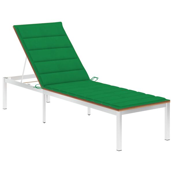 vidaXL Chaise longue avec coussin Bois de teck et acier inoxydable