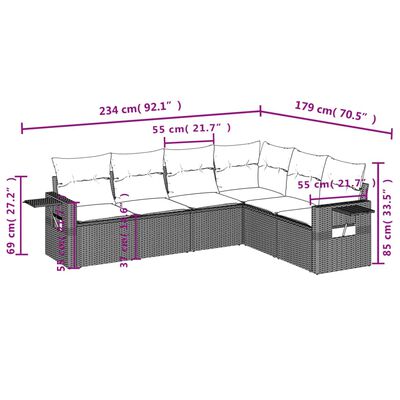 vidaXL Salon de jardin 6 pcs avec coussins noir résine tressée