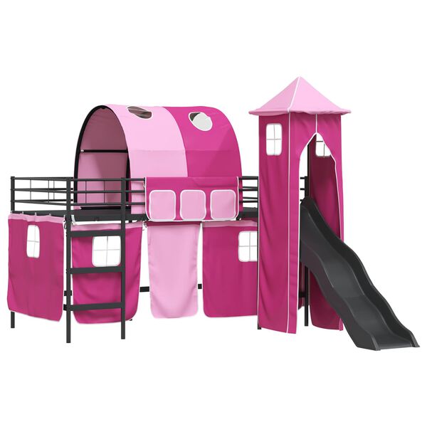 vidaXL Lit mezzanine pour enfants Noir et rose 100 x 200 cm M&eacute;tал