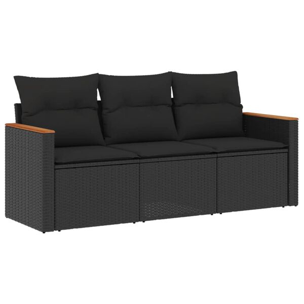 vidaXL Salon de jardin 3 pcs avec coussins noir r&eacute;sine tress&eacute;e