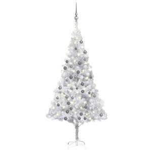 vidaXL Arbre de No&euml;l artificiel pr&eacute;-&eacute;clair&eacute;/boules argent&eacute; 180 cm PET