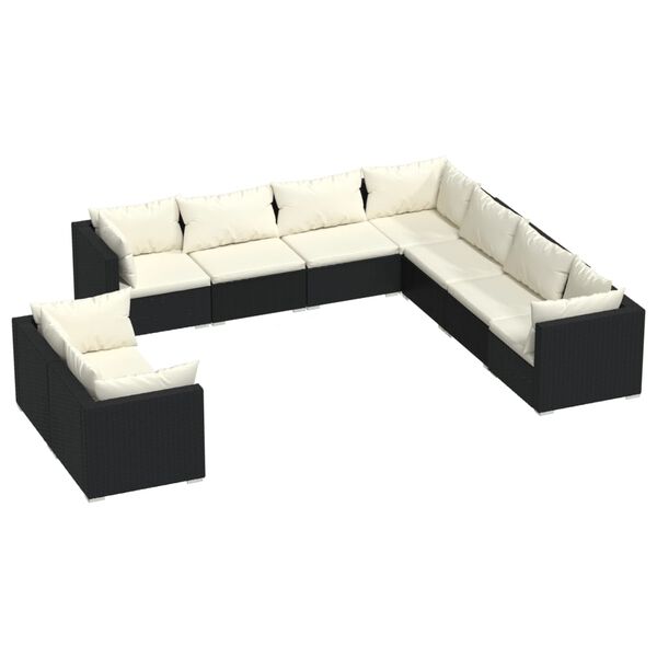vidaXL Salon de jardin 9 pcs avec coussins Noir Résine tressée