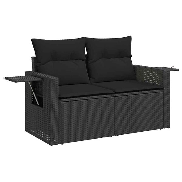 vidaXL Salon de jardin 9 pcs avec coussins noir r&eacute;sine tress&eacute;e