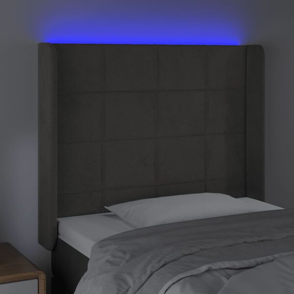 vidaXL T&ecirc;te de lit &agrave; LED Gris fonc&eacute; 93x16x118/128 cm Velours