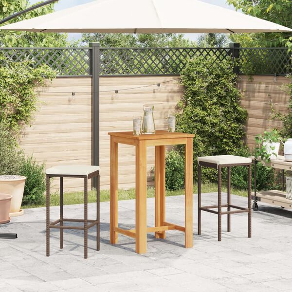 vidaXL Ensemble de bar de jardin 3 pcs marron bois massif acacia rotin