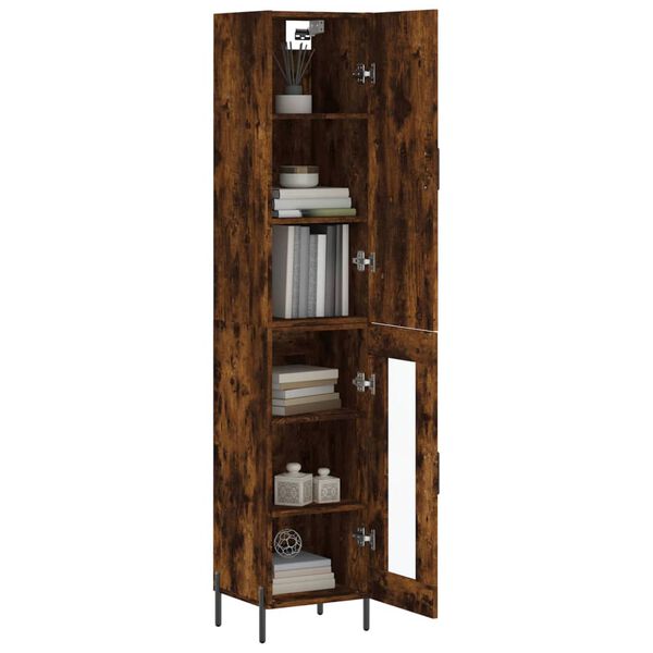 vidaXL Buffet haut Ch&ecirc;ne fum&eacute; 34,5x34x180 cm Bois d'ing&eacute;nierie