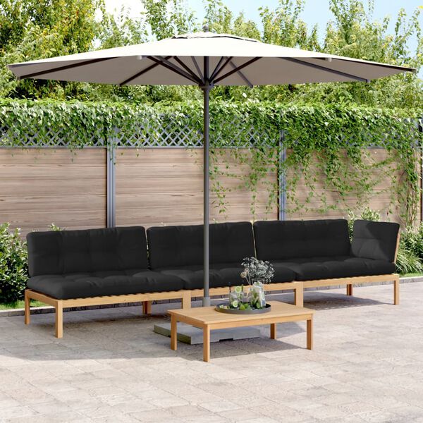 vidaXL Salon palette de jardin avec coussins 4pcs bois d'acacia massif