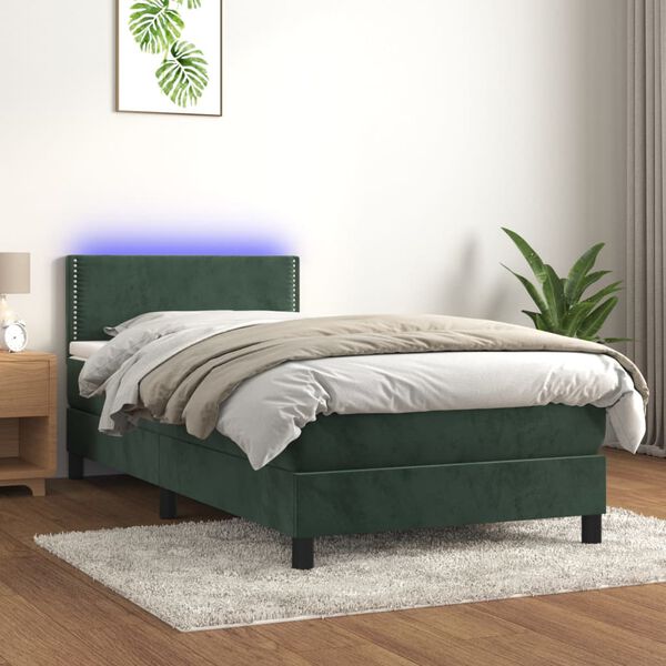 vidaXL Sommier &agrave; lattes de lit avec matelas et LED Vert fonc&eacute; 80x200cm