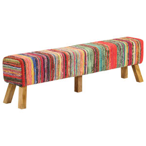 vidaXL Banc multicolore 160 cm tissu chindi et bois de manguier massif