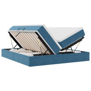 vidaXL Lit avec rangement et matelas Bleu fonc&eacute; 200 x 200 cm Velours