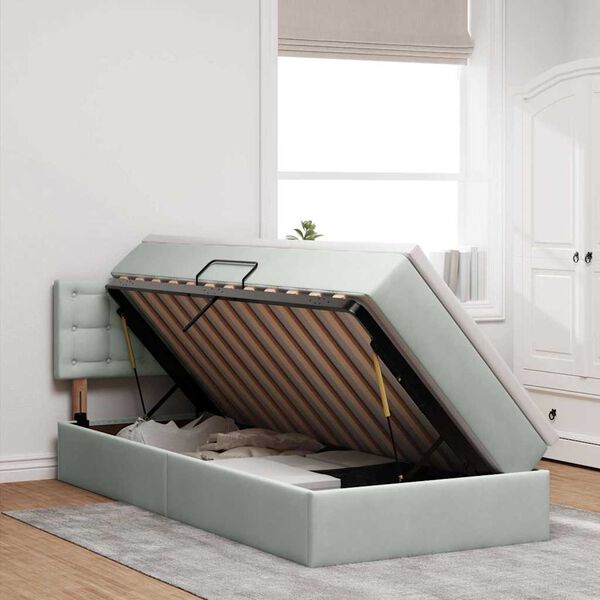 vidaXL Lit de Rangement avec matelas Gris clair 90 x 190 cm Velours