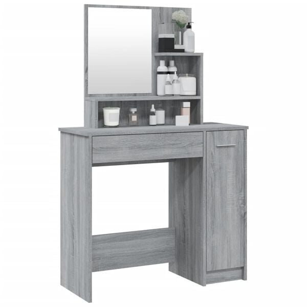 vidaXL Coiffeuse avec miroir Sonoma gris 86,5x35x136 cm